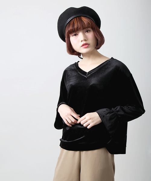 WEGO（ウィゴー）の「WEGO/2WAYフレアスリーブベロアカットソー（Tシャツ/カットソー・レディース・ピンク/ブラック・FREE）」の15枚目の写真