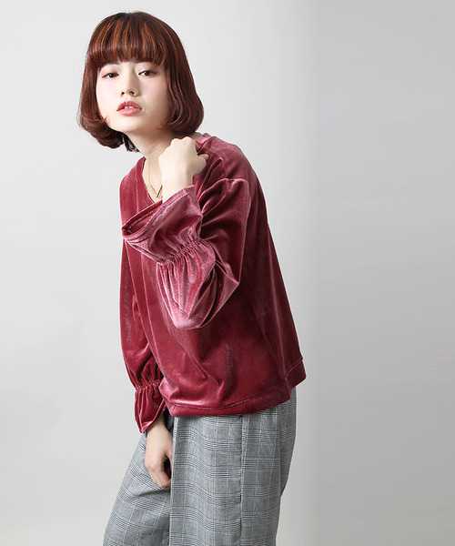 WEGO（ウィゴー）の「WEGO/2WAYフレアスリーブベロアカットソー（Tシャツ/カットソー・レディース・ピンク/ブラック・FREE）」の13枚目の写真