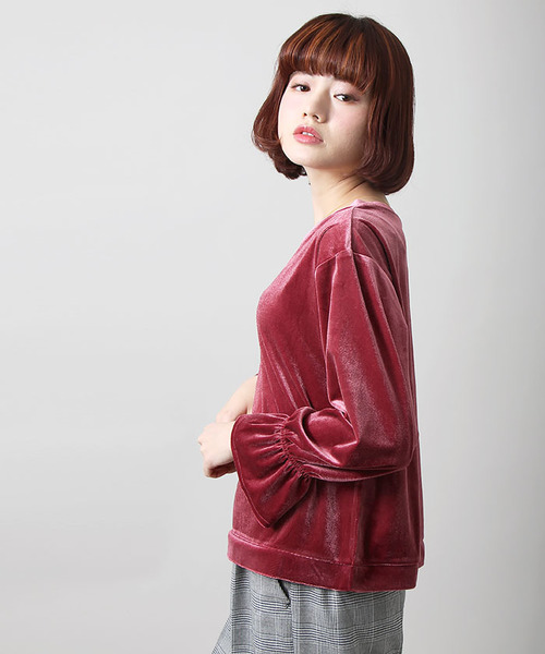 WEGO（ウィゴー）の「WEGO/2WAYフレアスリーブベロアカットソー（Tシャツ/カットソー・レディース・ピンク/ブラック・FREE）」の12枚目の写真