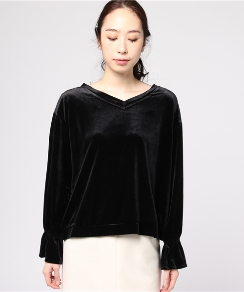 WEGO（ウィゴー）の「WEGO/2WAYフレアスリーブベロアカットソー（Tシャツ/カットソー・レディース・ピンク/ブラック・FREE）」の3枚目の写真