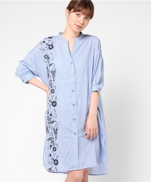 LBC(エルビーシー)の「刺繍ストライプワンピース (ワンピース・レディース・ブルー/ブラック/ホワイト・MEDIUM/LARGE)」の3枚目の写真