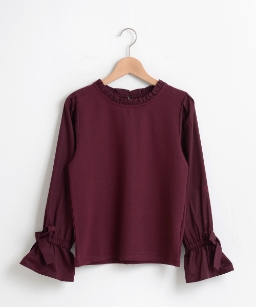 MAJESTIC LEGON（マジェスティックレゴン）の「【WEB限定価格】袖口リボン異素材プルオーバー（Tシャツ/カットソー・レディース・ダークグリーン/アイボリー/ボルドー/ブラック・MEDIUM）」の4枚目の写真