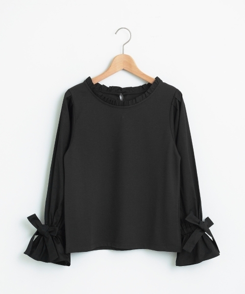 MAJESTIC LEGON（マジェスティックレゴン）の「【WEB限定価格】袖口リボン異素材プルオーバー（Tシャツ/カットソー・レディース・ダークグリーン/アイボリー/ボルドー/ブラック・MEDIUM）」の2枚目の写真