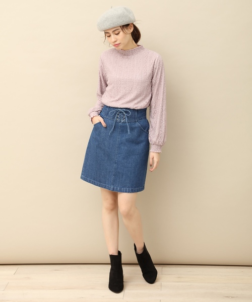 Honeys（ハニーズ）の「総レースハイネックプルオーバー（Tシャツ/カットソー・レディース・ブラック/サックスブルー/アイボリー/ラベンダー・L/M/S）」の9枚目の写真