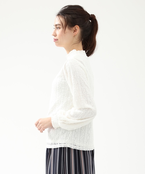 Honeys（ハニーズ）の「総レースハイネックプルオーバー（Tシャツ/カットソー・レディース・ブラック/サックスブルー/アイボリー/ラベンダー・L/M/S）」の8枚目の写真