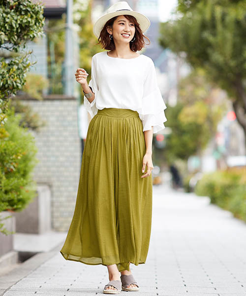 Pierrot（ピエロ）の「楊柳スラブワイドパンツ/リネンワイドパンツ（その他パンツ・レディース・ブラック/モカ/グレイッシュベージュ/カーキ/ネイビー/マスタード・M/L）」の9枚目の写真