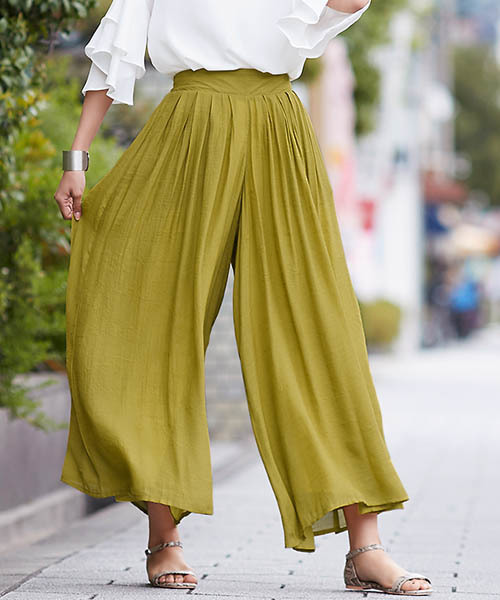 Pierrot（ピエロ）の「楊柳スラブワイドパンツ/リネンワイドパンツ（その他パンツ・レディース・ブラック/モカ/グレイッシュベージュ/カーキ/ネイビー/マスタード・M/L）」の10枚目の写真