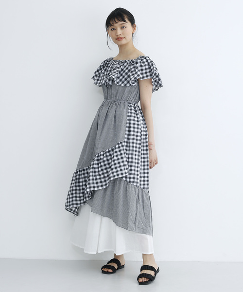 MERLOT（メルロー）の「ギンガムチェック柄オフショルフリル