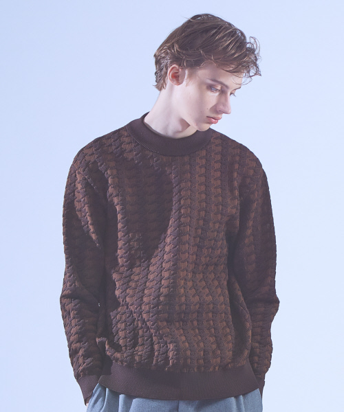 ABAHOUSE（アバハウス）の「ポリエステルジャガードモックネックニット（ニット/セーター・メンズ・ネイビー/ブラウン/オレンジ・44/46/48）」の2枚目の写真