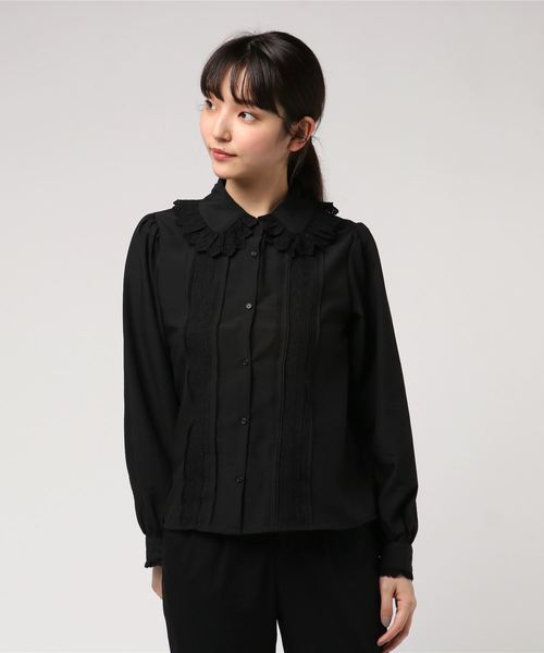tiptop(ティップトップ)の「タック×レースBIG衿ブラウス(シャツ/ブラウス・レディース・ブラック/オフホワイト・FREE)」の10枚目の写真