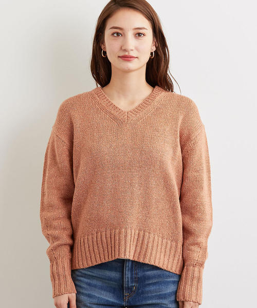 green label relaxing（グリーンレーベルリラクシング）の「[手洗い可能] CFC テンジク Vネック ニット（ニット/セーター・レディース・オリーブ/オレンジ/ナチュラル・FREE）」の5枚目の写真