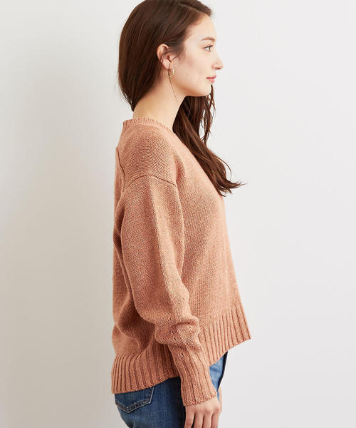 green label relaxing（グリーンレーベルリラクシング）の「[手洗い可能] CFC テンジク Vネック ニット（ニット/セーター・レディース・オリーブ/オレンジ/ナチュラル・FREE）」の6枚目の写真