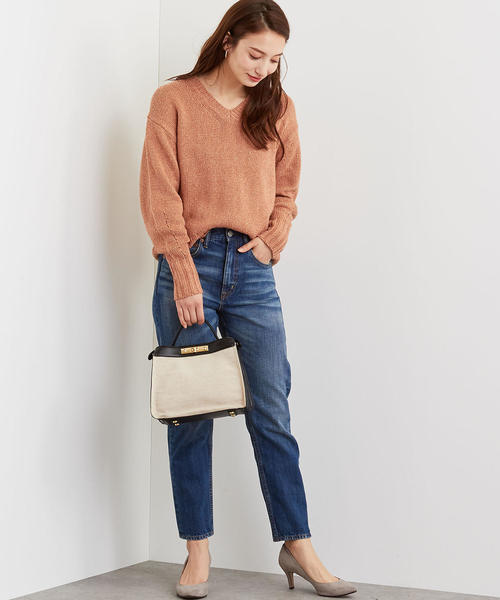 green label relaxing（グリーンレーベルリラクシング）の「[手洗い可能] CFC テンジク Vネック ニット（ニット/セーター・レディース・オリーブ/オレンジ/ナチュラル・FREE）」の7枚目の写真