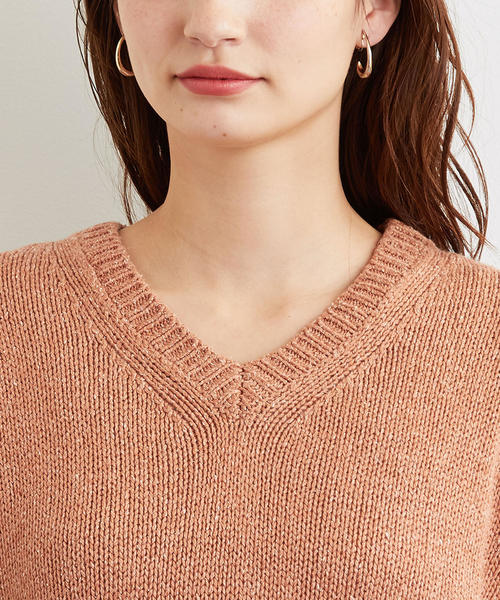 green label relaxing（グリーンレーベルリラクシング）の「[手洗い可能] CFC テンジク Vネック ニット（ニット/セーター・レディース・オリーブ/オレンジ/ナチュラル・FREE）」の8枚目の写真