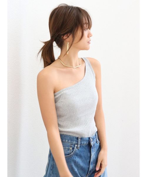 Ungrid（アングリッド）の「ワンショルテレコタンクトップ（タンクトップ・レディース・ブラック/パープル/グレー/オフホワイト/モカ・FREE）」の3枚目の写真