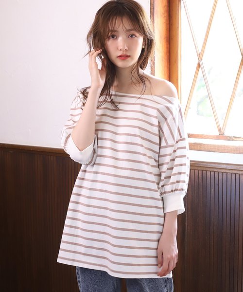 one after another NICE CLAUP(ワンアフターアナザーナイスクラップ)の「ワンショルダー2wayトップス(Tシャツ/カットソー・レディース・オフホワイト/ブラウン/テラコッタ/ベージュ/グリーン・FREE)」の7枚目の写真