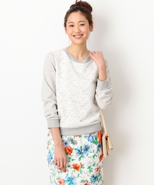VIS（ビス）の「前身レース付裏毛プルオーバー（スウェット・レディース・グレー/ホワイト/ネイビー/グレー系その他/ホワイト系その他・MEDIUM）」の4枚目の写真