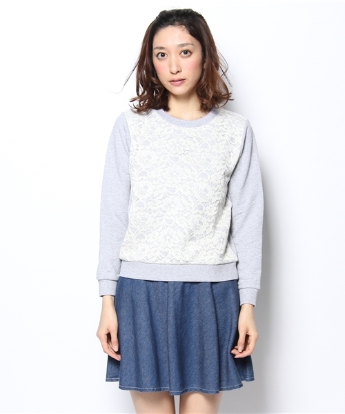 VIS（ビス）の「前身レース付裏毛プルオーバー（スウェット・レディース・グレー/ホワイト/ネイビー/グレー系その他/ホワイト系その他・MEDIUM）」の3枚目の写真