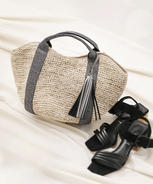 VIOLAd'ORO（ヴィオラドーロ）の「【VIOLAd'ORO】 ラフィアトートバッグ　V-8087 SANDRO（トートバッグ・レディース・ネイビー/ブラウン/シルバー/アイボリー/ゴールド・FREE）」の4枚目の写真