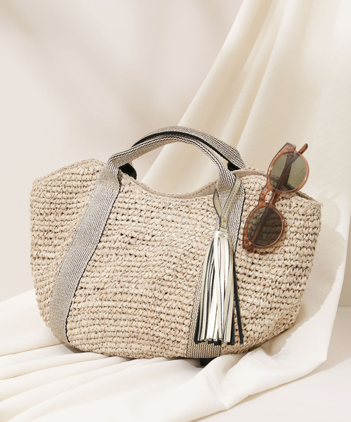 VIOLAd'ORO（ヴィオラドーロ）の「【VIOLAd'ORO】 ラフィアトートバッグ　V-8087 SANDRO（トートバッグ・レディース・ネイビー/ブラウン/シルバー/アイボリー/ゴールド・FREE）」の5枚目の写真