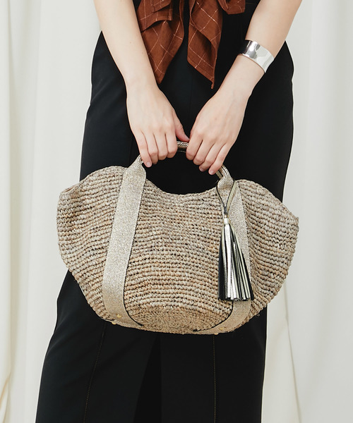 VIOLAd'ORO（ヴィオラドーロ）の「【VIOLAd'ORO】 ラフィアトートバッグ　V-8087 SANDRO（トートバッグ・レディース・ネイビー/ブラウン/シルバー/アイボリー/ゴールド・FREE）」の6枚目の写真