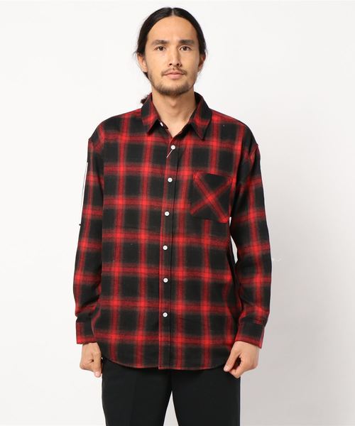 STYLEBLOCK(スタイルブロック)の「オンブレチェック転写フォトバックプリントルーズフィット ビッグシャツ(シャツ/ブラウス・メンズ・ブラック/レッド/ブルー・M/LL/L)」の8枚目の写真