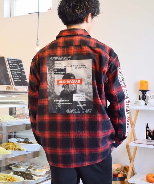 STYLEBLOCK(スタイルブロック)の「オンブレチェック転写フォトバックプリントルーズフィット ビッグシャツ(シャツ/ブラウス・メンズ・ブラック/レッド/ブルー・M/LL/L)」の6枚目の写真