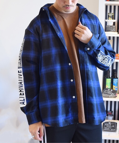 STYLEBLOCK(スタイルブロック)の「オンブレチェック転写フォトバックプリントルーズフィット ビッグシャツ(シャツ/ブラウス・メンズ・ブラック/レッド/ブルー・M/LL/L)」の4枚目の写真