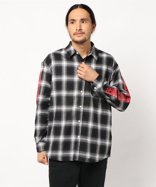 STYLEBLOCK(スタイルブロック)の「オンブレチェック転写フォトバックプリントルーズフィット ビッグシャツ(シャツ/ブラウス・メンズ・ブラック/レッド/ブルー・M/LL/L)」の5枚目の写真