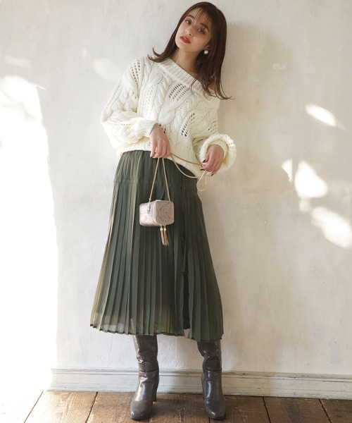 one after another NICE CLAUP（ワンアフターアナザーナイスクラップ）の「２枚セットプリーツスカート（スカート・レディース・アイボリー/ライトグレー/カーキ/ピンク・FREE）」の10枚目の写真