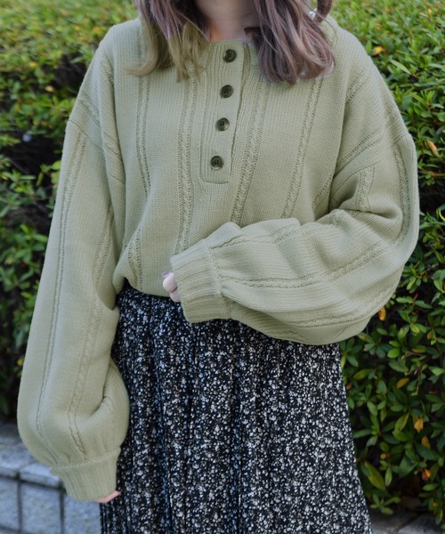 PairPair（ペアペア）の「ヘンリーネックニットプルオーバー（ニット/セーター・レディース・ライトグリーン/モカ/ライトベージュ・FREE）」の5枚目の写真