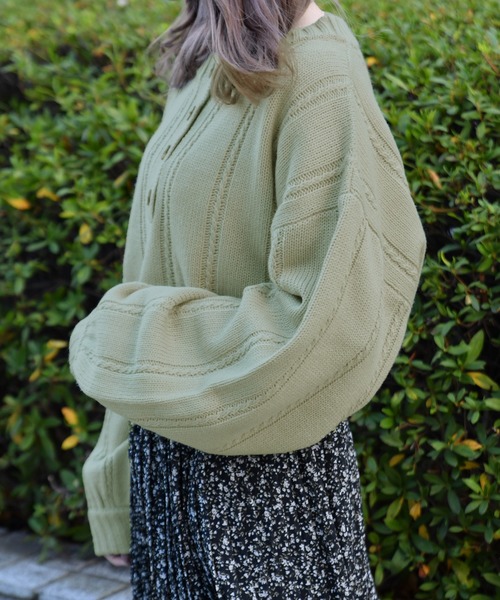 PairPair（ペアペア）の「ヘンリーネックニットプルオーバー（ニット/セーター・レディース・ライトグリーン/モカ/ライトベージュ・FREE）」の7枚目の写真