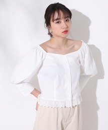one after another NICE CLAUP | パフスリーブ裾レースブラウス(シャツ/ブラウス)
