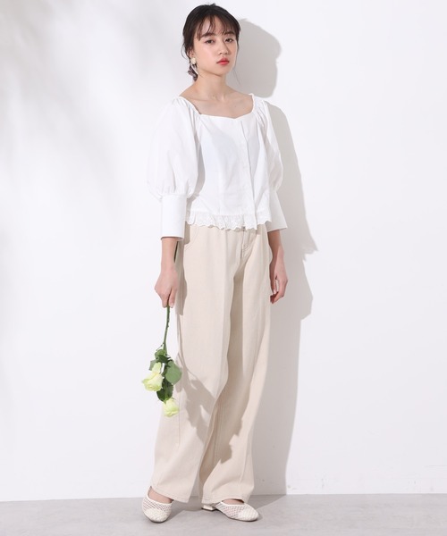 one after another NICE CLAUP（ワンアフターアナザーナイスクラップ）の「パフスリーブ裾レースブラウス（シャツ/ブラウス・レディース・ベージュ/オフホワイト/ブラック系その他/ベージュ系その他・FREE）」の8枚目の写真