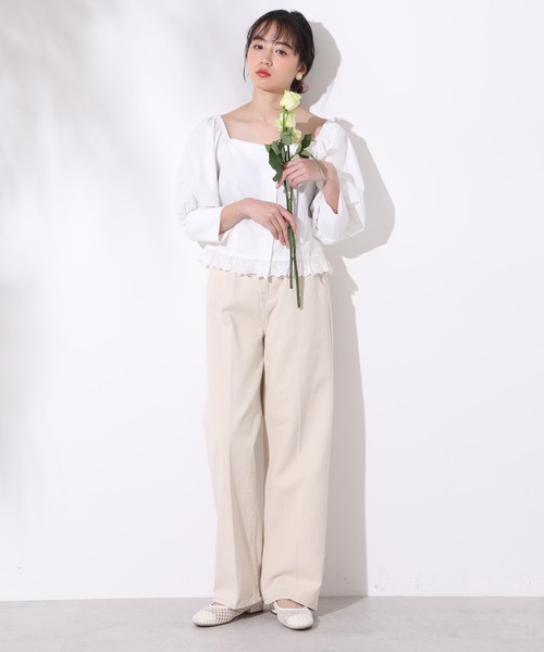 one after another NICE CLAUP（ワンアフターアナザーナイスクラップ）の「パフスリーブ裾レースブラウス（シャツ/ブラウス・レディース・ベージュ/オフホワイト/ブラック系その他/ベージュ系その他・FREE）」の9枚目の写真