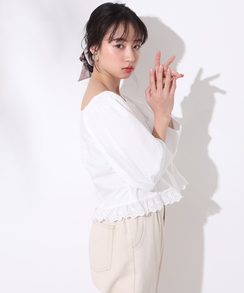 one after another NICE CLAUP（ワンアフターアナザーナイスクラップ）の「パフスリーブ裾レースブラウス（シャツ/ブラウス・レディース・ベージュ/オフホワイト/ブラック系その他/ベージュ系その他・FREE）」の7枚目の写真