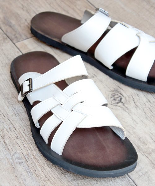 AAA+（サンエープラス）の「AAA / PUレザーサンダル(2368)　ワンマイルサンダル　スライドサンダル（サンダル・メンズ・ホワイト/ブラック・M/L/LL）」の2枚目の写真