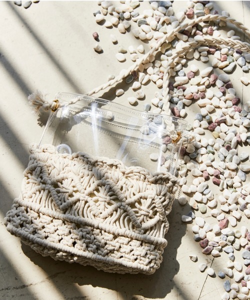 WEGO(ウィゴー)の「WEGO/マクラメクリアショルダーバッグ(ショルダーバッグ・レディース・ブラウン/ホワイト系その他・FREE)」の2枚目の写真