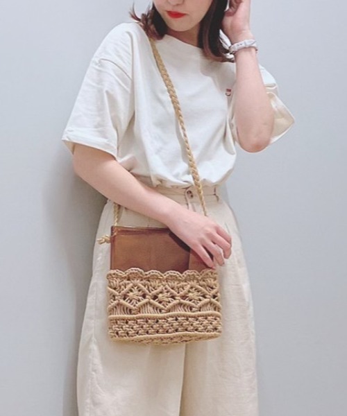 WEGO(ウィゴー)の「WEGO/マクラメクリアショルダーバッグ(ショルダーバッグ・レディース・ブラウン/ホワイト系その他・FREE)」の1枚目の写真