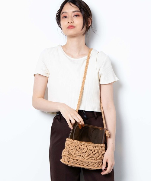 WEGO(ウィゴー)の「WEGO/マクラメクリアショルダーバッグ(ショルダーバッグ・レディース・ブラウン/ホワイト系その他・FREE)」の3枚目の写真