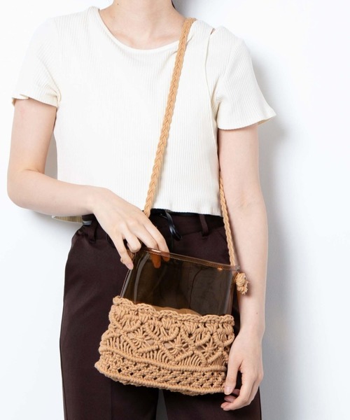 WEGO(ウィゴー)の「WEGO/マクラメクリアショルダーバッグ(ショルダーバッグ・レディース・ブラウン/ホワイト系その他・FREE)」の4枚目の写真