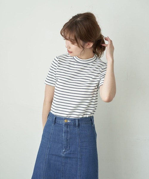 earth music&ecology（アースミュージックアンドエコロジー）の「テレコハイネックプルオーバー ＊（Tシャツ/カットソー・レディース・その他7/ブラック/アイボリー/ライトグリーン/サックスブルー/ブルー系その他2/ブラウン/ピンク・S/M）」の7枚目の写真