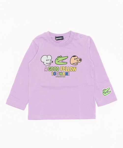 LB CLUB(エルビークラブ)の「天竺100WANIにわとりptTシャツ(Tシャツ/カットソー・キッズ・ホワイト/パープル・100/110/120/130/90)」の1枚目の写真