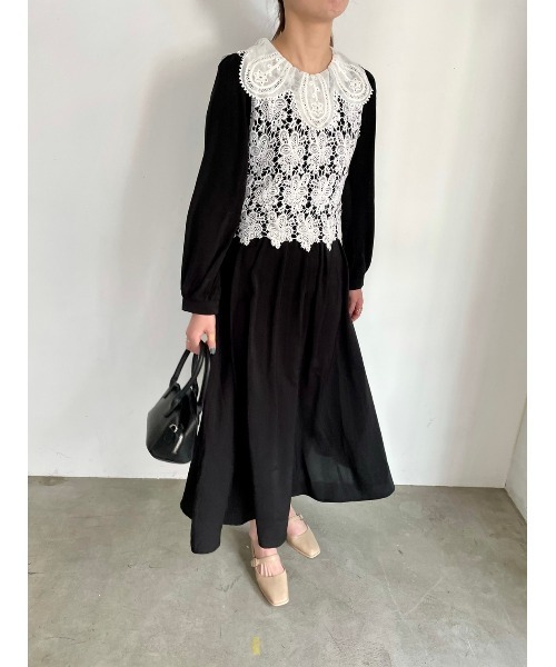 Dais Y デイジー のファッション レースデザインドッキングロングワンピース ワンピース