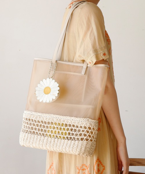 ACCOMMODE(アコモデ)の「シースルーカゴバッグ(かごバッグ・レディース・ラベンダー/ブラウン/ライトベージュ・FREE)」の2枚目の写真