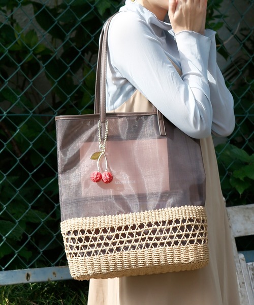 ACCOMMODE(アコモデ)の「シースルーカゴバッグ(かごバッグ・レディース・ラベンダー/ブラウン/ライトベージュ・FREE)」の14枚目の写真