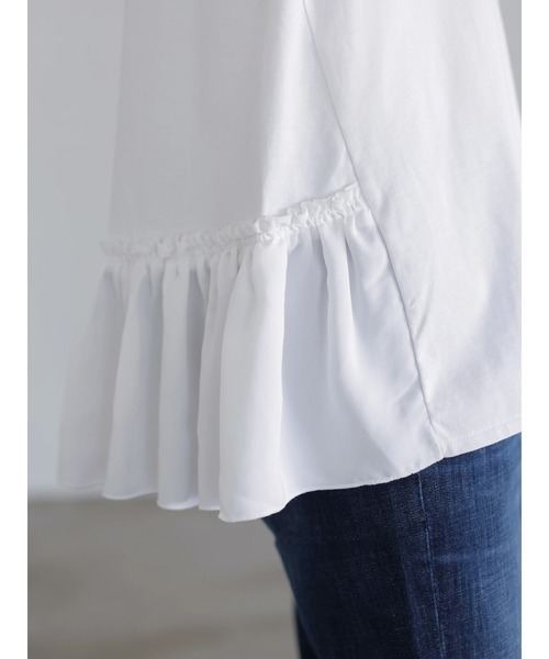 AMERICAN HOLIC（アメリカンホリック）の「異素材切り替え裾フリルカットプルオーバー ＊●（Tシャツ/カットソー・レディース・ブラック/オフホワイト・MEDIUM/LARGE）」の10枚目の写真