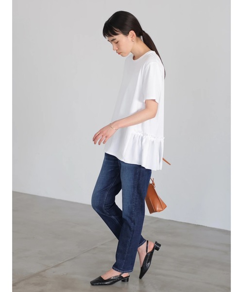 AMERICAN HOLIC（アメリカンホリック）の「異素材切り替え裾フリルカットプルオーバー ＊●（Tシャツ/カットソー・レディース・ブラック/オフホワイト・MEDIUM/LARGE）」の6枚目の写真