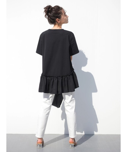 AMERICAN HOLIC（アメリカンホリック）の「異素材切り替え裾フリルカットプルオーバー ＊●（Tシャツ/カットソー・レディース・ブラック/オフホワイト・MEDIUM/LARGE）」の9枚目の写真