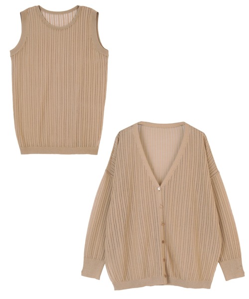 titivate（ティティベイト）の「ｼｱｰﾘﾌﾞﾆｯﾄﾄｯﾌﾟｽ/ｶｰﾃﾞｨｶﾞﾝ（アンサンブル・レディース・グレイッシュベージュ/オレンジ/ライトベージュ・M/S）」の19枚目の写真